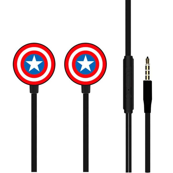 ERT GROUP Auriculares Capitán América Marvel con Control Multifuncional y Cable de 120cm, Enchufe Jack 3,5mm