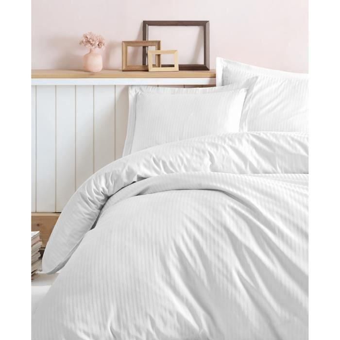 Juego de cama - 1 funda nórdica 220x240 cm + 2 fundas de almohada 60x60 cm - 100% algodón satén - Blanco 1 Juego de cama - 1 funda nórdica 220x240 cm + 2 fundas de almohada 60x60 cm - 100% algodón satén - Blanco 1