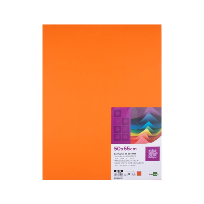 Liderpapel Cartulina 50x65 cm 240g/m2 Naranja Paquete de 25 Hojas para Dibujo y Manualidades 1