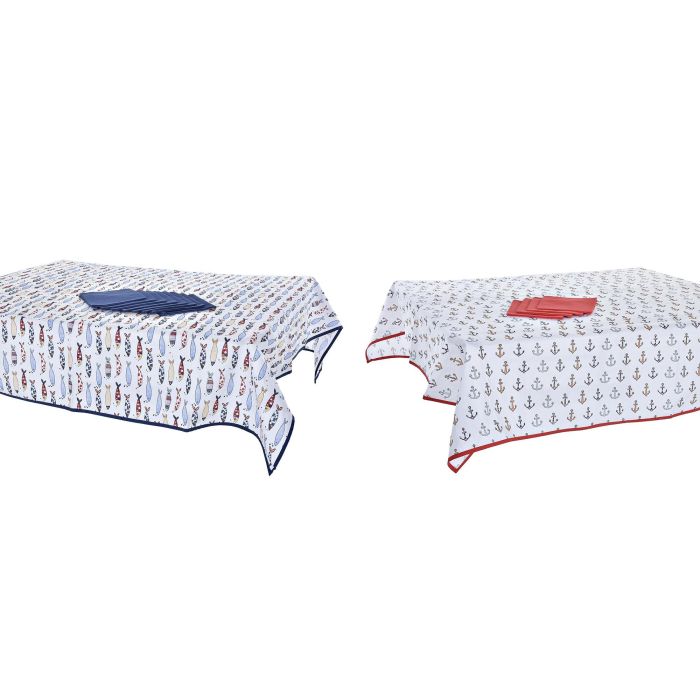 Mantel Mediterraneo DKD Home Decor Azul Rojo 150 x 0.5 x 150 cm Set de 5 (2 Unidades)