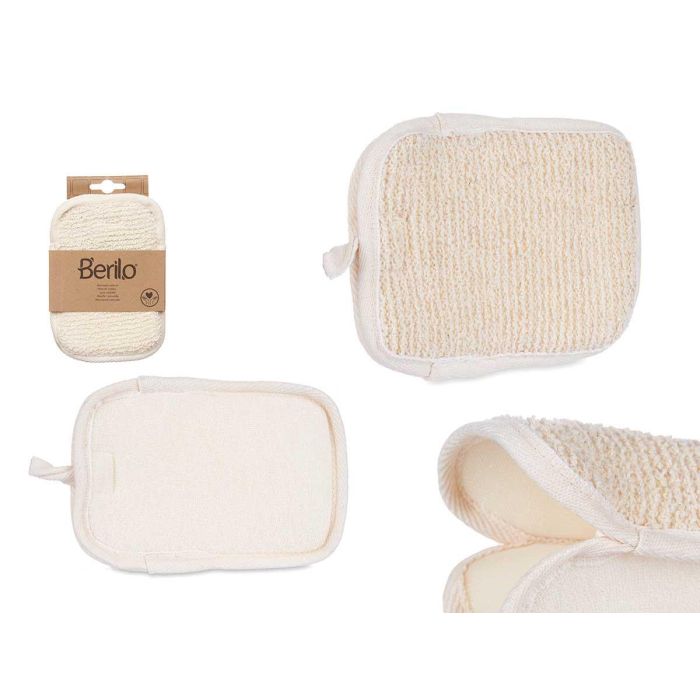 Manopla Fina Normal Tejido Natural Berilo 11.5x17x1 cm - Algodón, Espuma, Poliéster, Nylon - Blanco/Beige (24 Unidades)