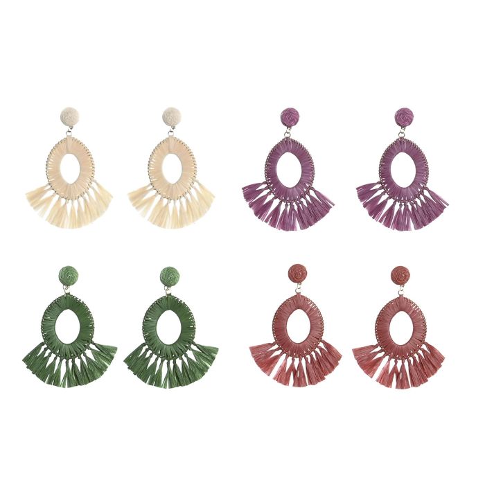 Pendientes Mediterraneo DKD Home Decor Natural Coral Set de 2 piezas en Rafia y Metal 8 x 7 x 0.5 cm Hecho a Mano