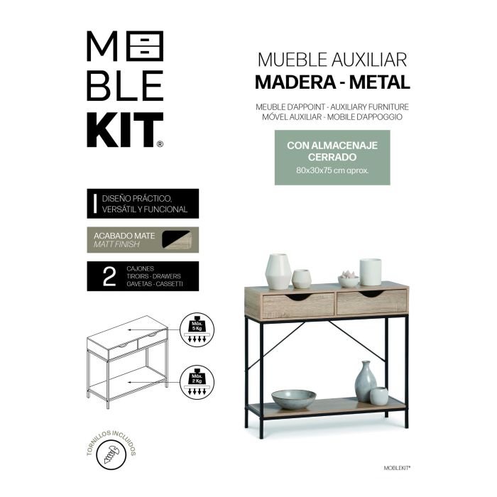 Moblekit Mueble con 2 Cajones Madera-Metal 80x30x75 cm 2 Moblekit Mueble con 2 Cajones Madera-Metal 80x30x75 cm 2
