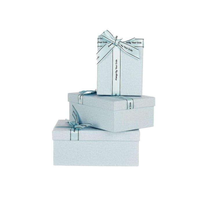 Juego de Cajas Decorativas Azul Cartón Lazo 3 Piezas Juego de Cajas Decorativas Azul Cartón Lazo 3 Piezas