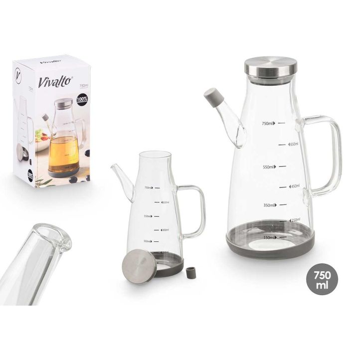 Vivalto Aceitera de Vidrio Borosilicato con Tapa de Acero, 750 ml de Capacidad, Transparente, 9.5x21 cm (12 Unidades) Vivalto Aceitera de Vidrio Borosilicato con Tapa de Acero, 750 ml de Capacidad, Transparente, 9.5x21 cm (12 Unidades)