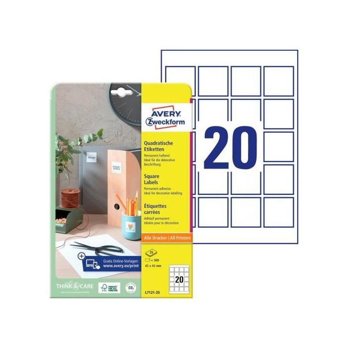 Avery Etiquetas Adhesivas para Códigos QR 45x45 mm Inkjet-Láser 20x25H Blanco