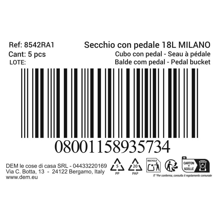 Cubo Con Pedal Milano 18L Blanco (5 Unidades) 2