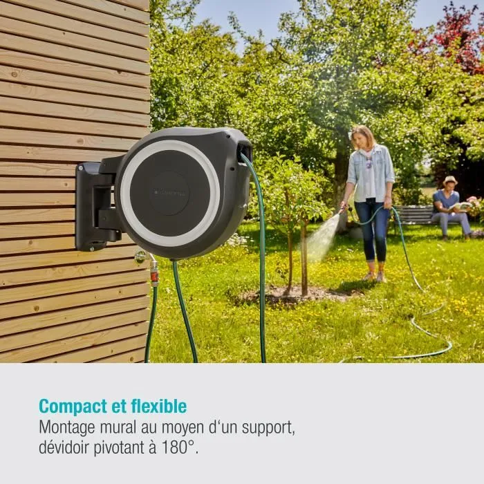 Gardena RollUp L 30 m Enrollador de manguera automático de pared con borde blanco 2