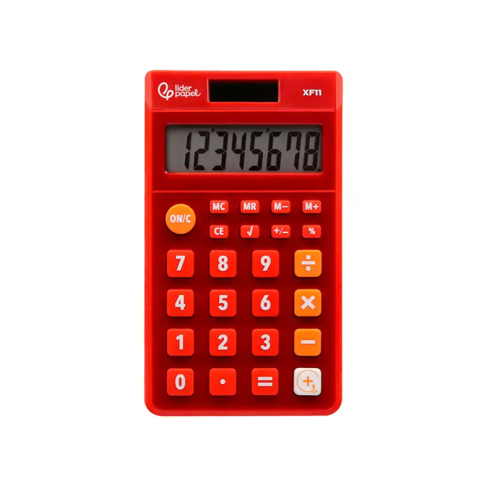 Liderpapel Calculadora xf11 Bolsillo 8 Dígitos Solar y Pilas Color Rojo 115x65x8 mm 2