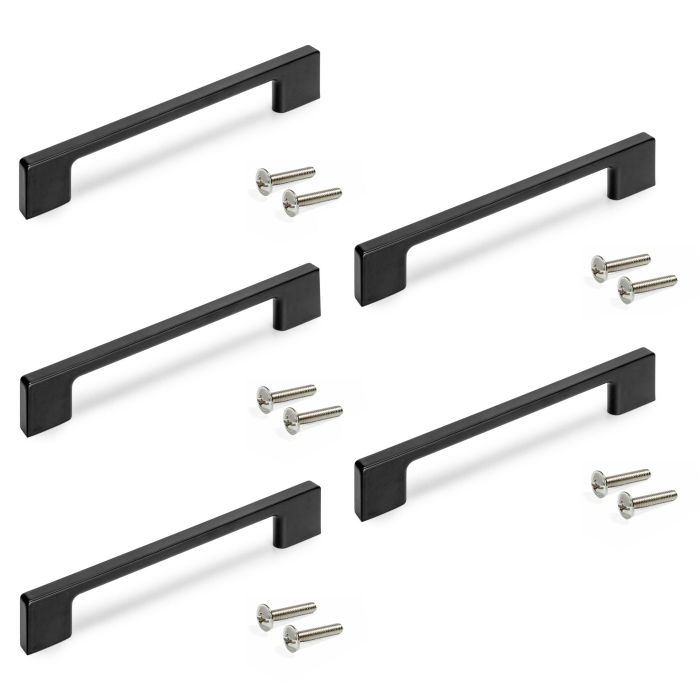 Emuca Lote de 5 tiradores para mueble Paiporta, L160mm, intereje 128mm, Zamak, Pintado negro 0 Emuca Lote de 5 tiradores para mueble Paiporta, L160mm, intereje 128mm, Zamak, Pintado negro 0