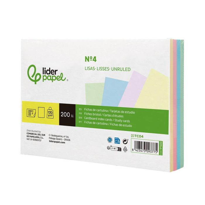 Tarjeta Liderpapel Para Estudiar Lisa Cartulina De Colores 170 gr-M2 125x200 mm Paquete De 200 Unidades 3