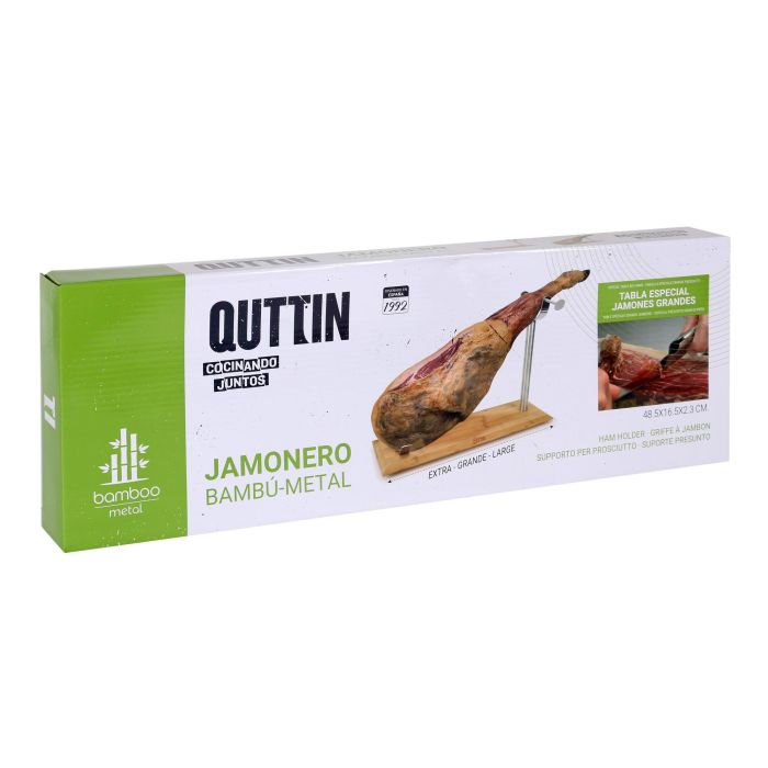 Quttin Jamonero de Bambú y Metal - 16,5 cm Ancho x 49 cm Largo x 2,3 cm Alto (4 Unidades) 7