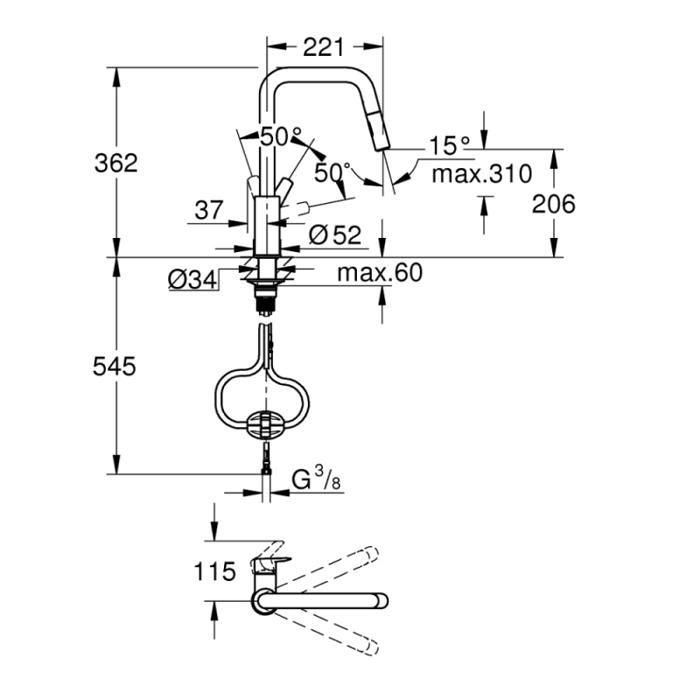 GROHE 306312430 Grifo de Cocina Mezclador Monomando para Fregadero Caño Alto en U Ducha Extraíble Negro Mate Start 4 GROHE 306312430 Grifo de Cocina Mezclador Monomando para Fregadero Caño Alto en U Ducha Extraíble Negro Mate Start 4