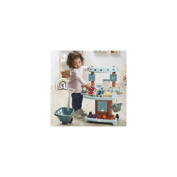 Ecoiffier Puesto de Mercado Eco-Responsable Vert Azur Juguete para Niños a Partir de 18 Meses con Accesorios y Balanza Fabricado en Francia