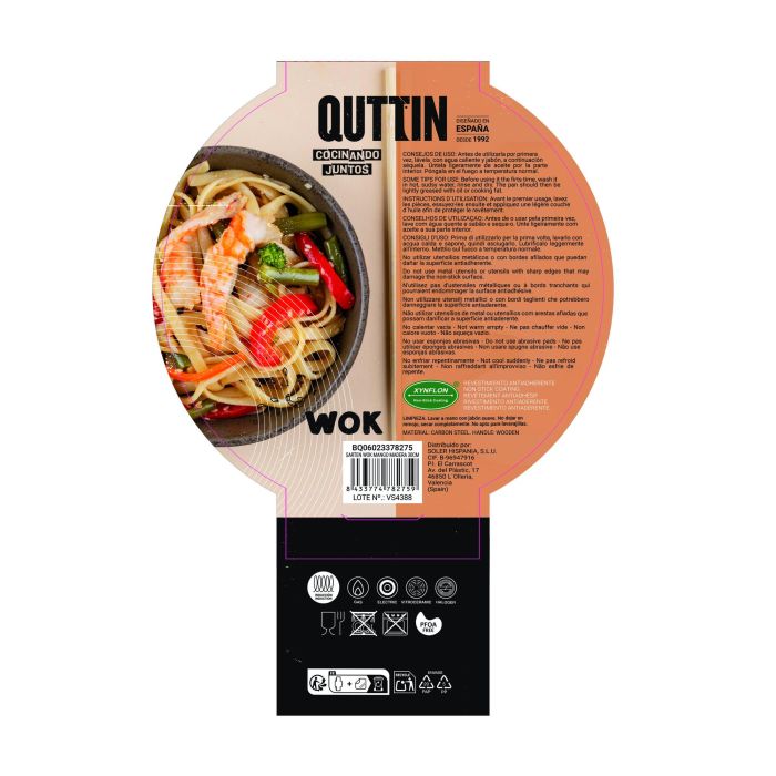 Sartén Wok Mango Madera 30 cm Inde (6 Unidades) 6 Sartén Wok Mango Madera 30 cm Inde (6 Unidades) 6