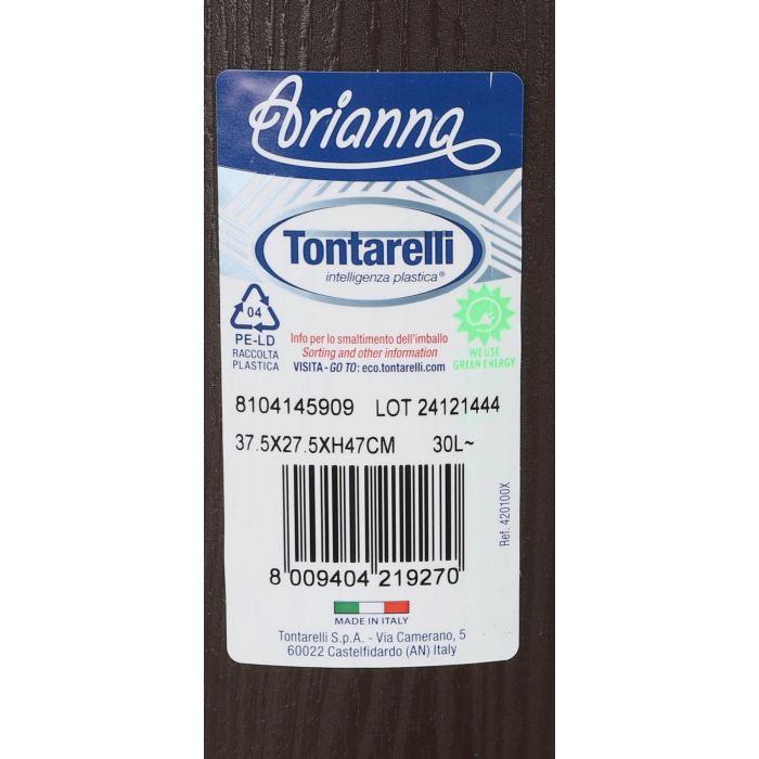 Tontarelli Papelera Baño 30L Apertura Lateral Wenge Arianna 37.5x27.5x47 cm (6 Unidades)