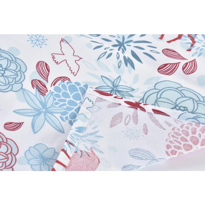 DKD Home Decor Camino de Mesa Navidad Moderno Reno y Flores Azul Celeste Rojo 150x50 cm Set 4 Unidades Algodón Poliéster 2