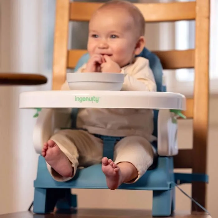 Ingenuity ING0074451999091 Asiento Elevador Plegable de Lujo Turquesa, Portátil con Bandeja y Correas Incluidas 1