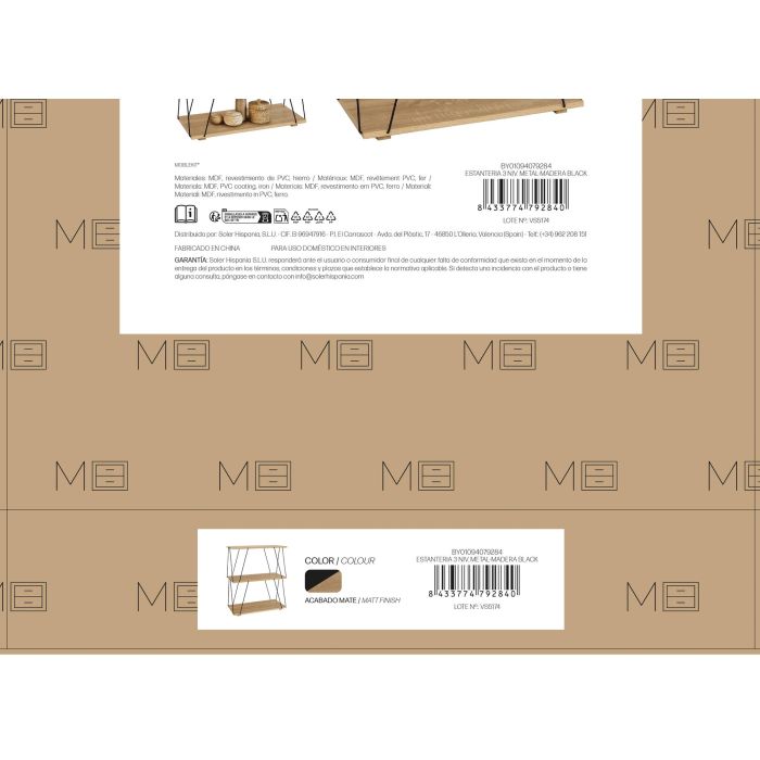 Inde Estanteria 3 Niveles Metal-Madera Black Moblekit 60x30x71.2 cm 3 Inde Estanteria 3 Niveles Metal-Madera Black Moblekit 60x30x71.2 cm 3