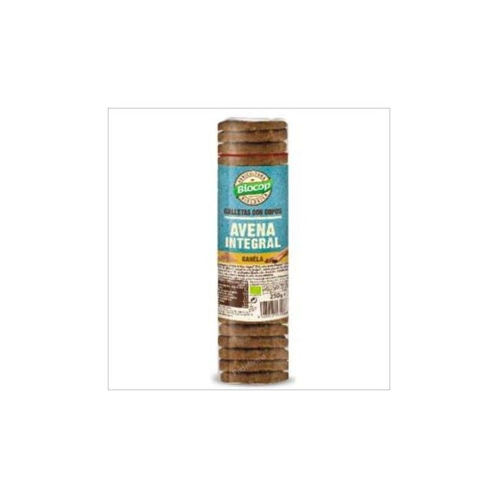 BIOCOP Galletas de Avena Integral con Canela 250g Bio, crujientes con alto contenido de fibra, Harina de Trigo y Avena