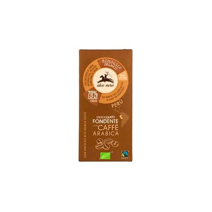 ALCE NERO Chocolate Negro 70% Cacao con Café Arábica Bio Tableta 50g Sin Leche Comercio Justo