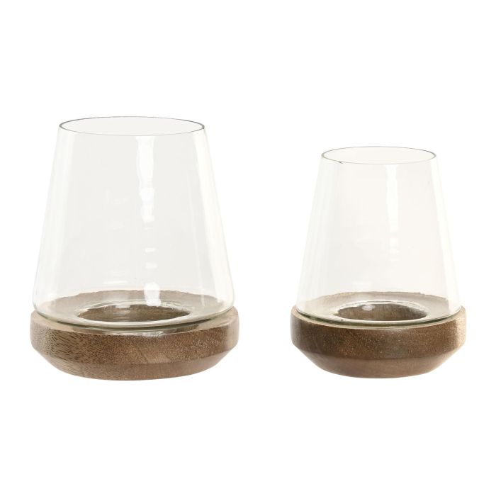 DKD Home Decor Portavela Cottage Marron Mango y Cristal Set de 2 12 x 15 x 12 cm