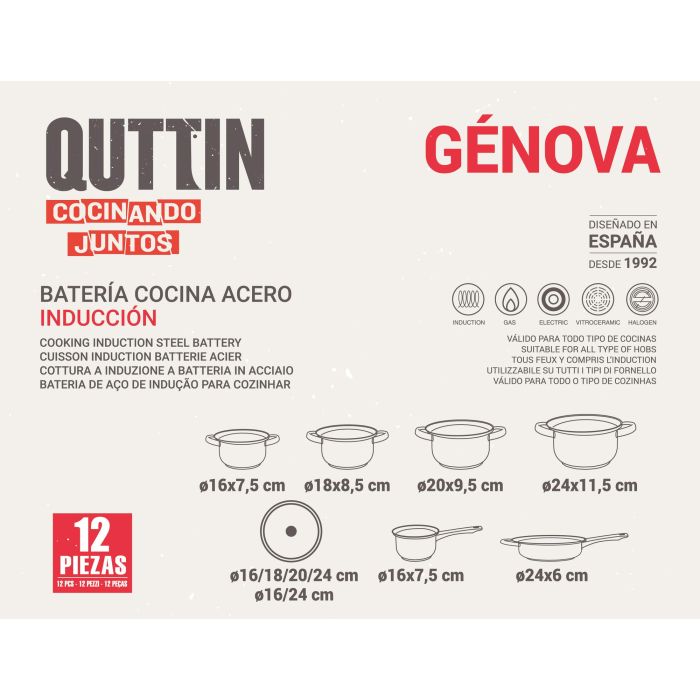 Batería de Cocina 12 Piezas Acero Inducción Genova Quttin (2 Unidades) 2 Batería de Cocina 12 Piezas Acero Inducción Genova Quttin (2 Unidades) 2