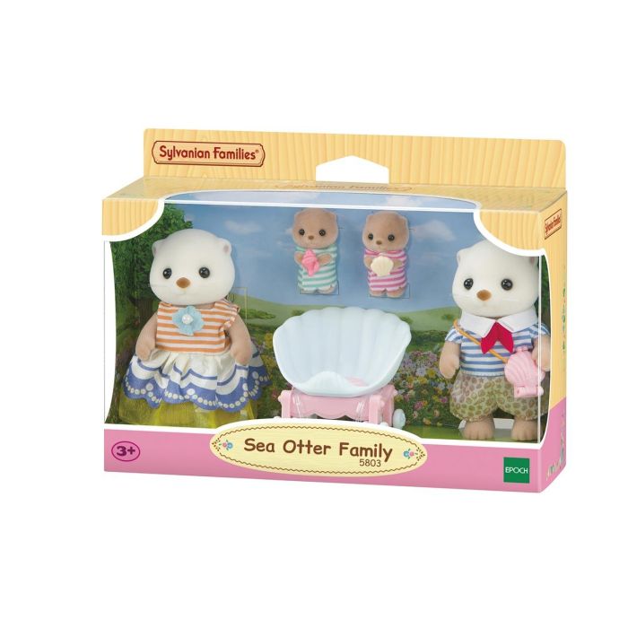 Sylvanian Families Familia Nutria Marina con 4 Figuras y Carro de Bebés Concha - Set de Juego 5803 1 Sylvanian Families Familia Nutria Marina con 4 Figuras y Carro de Bebés Concha - Set de Juego 5803 1