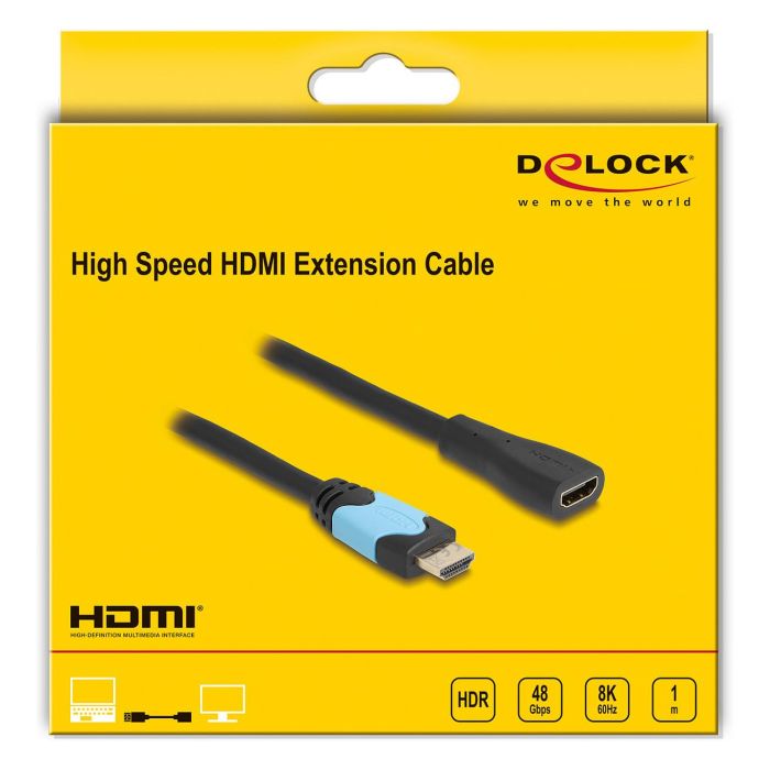 Delock Cable de Extensión HDMI High Speed 48 Gbps 8K 60Hz 1 metro, Compatible con 3D, HDR, Dolby Vision, Audio ARC, Conectores Chapados en Oro 2