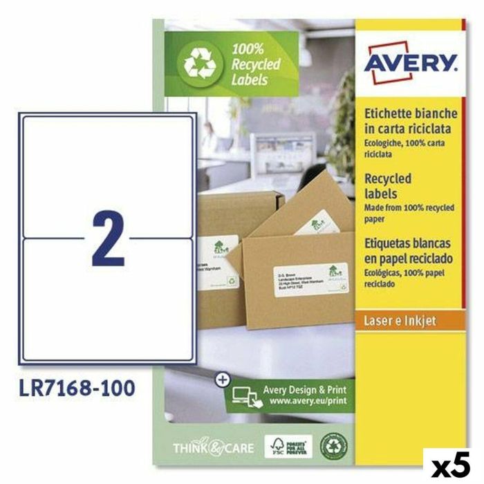 Etiquetas para Impresora Avery LR7168 Blanco 100 Hojas 199,6 x 143,5 mm (5 Unidades) Etiquetas para Impresora Avery LR7168 Blanco 100 Hojas 199,6 x 143,5 mm (5 Unidades)