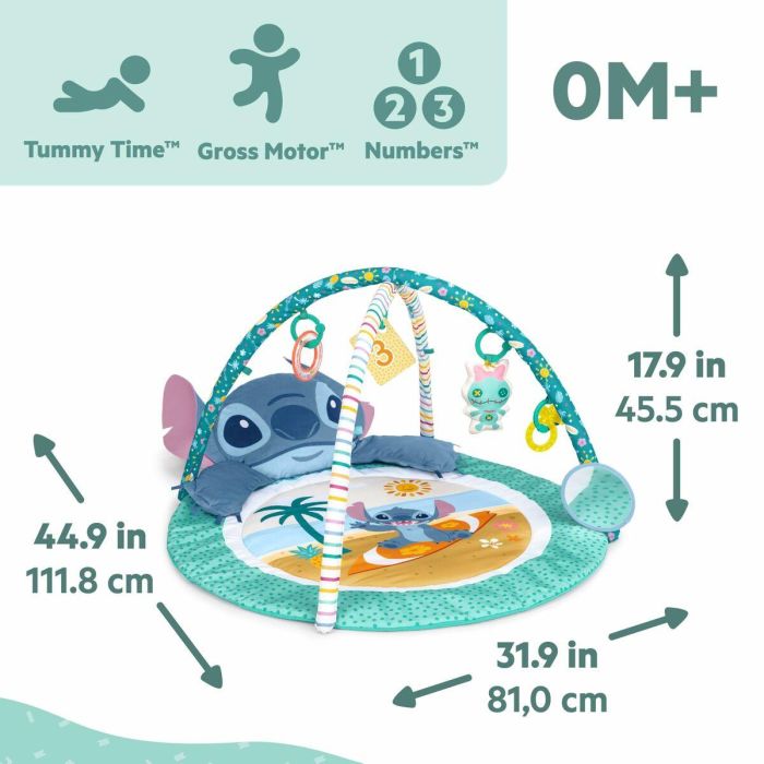 Bright Starts Alfombra de Juego Bebé BRI0074451174467 Disney Baby Stitch, Evolutiva con Juguetes Sensoriales, Peluche, Espejo y Sonajero 1