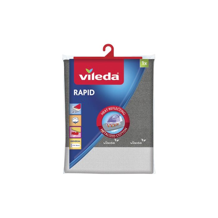 Vileda Funda metálica rápida para tablas de planchar, algodón metalizado y espuma, fácil fijación con clip, adaptable de 110x30 cm a 130x45 cm 1 Vileda Funda metálica rápida para tablas de planchar, algodón metalizado y espuma, fácil fijación con clip, adaptable de 110x30 cm a 130x45 cm 1