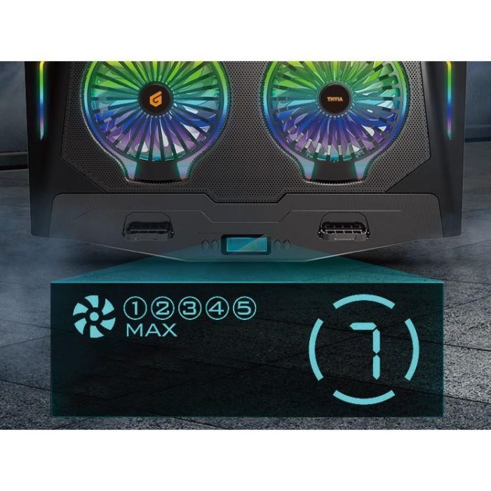 Conceptronic THYIA02B Soporte Base Refrigeración para Portátiles Gaming hasta 17" con Iluminación RGB Ajustable y 2 Ventiladores 3