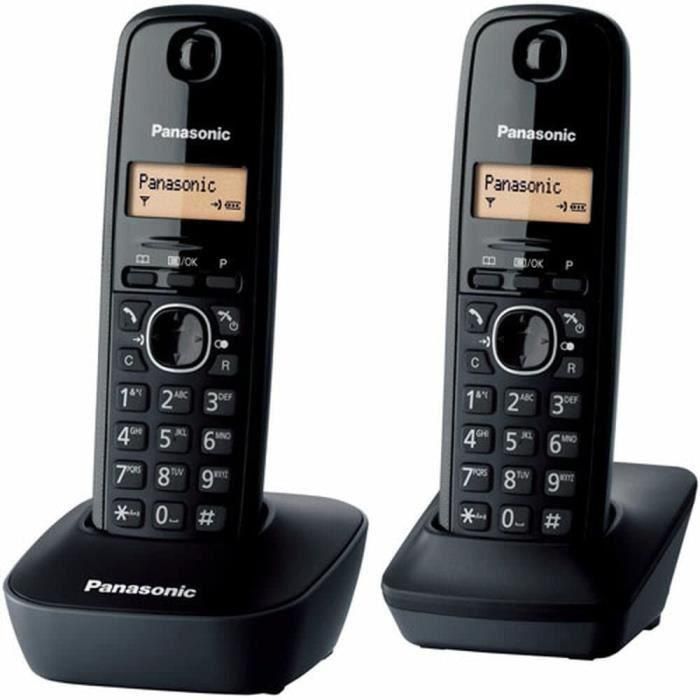 Panasonic KX-TG1612FRH Teléfono inalámbrico Duo con contestador automático, pantalla retroiluminada, directorio 50 nombres, negro 1