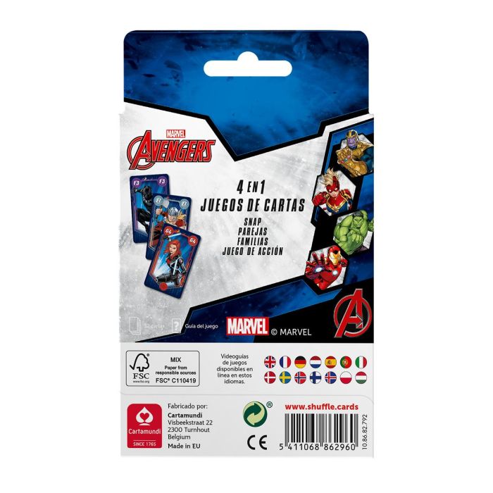 Shuffle 10028043 Juego de Cartas 4 en 1 Avengers Incluye Familias, Juego de Acción, Parejas y Snap, para +4 años, Español 3 Shuffle 10028043 Juego de Cartas 4 en 1 Avengers Incluye Familias, Juego de Acción, Parejas y Snap, para +4 años, Español 3
