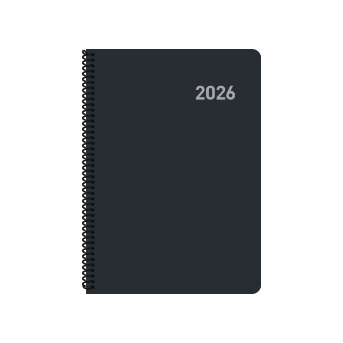 Ingraf 356409 Agenda 2026 Roma D/P 15x21 Negra con Espiral Metálica en Castellano – Papel Ecológico 80 grs