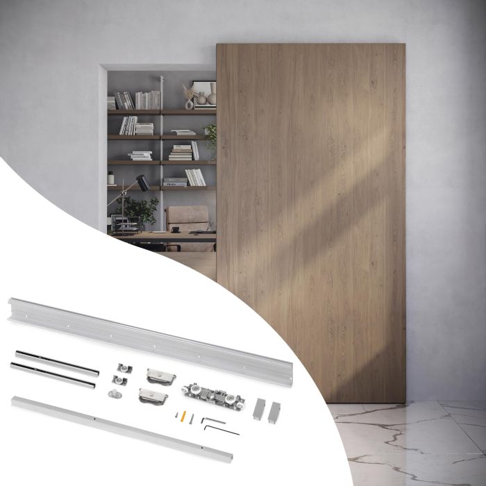 Emuca Kit de herrajes para una puerta corredera colgada de madera Wall con cierre suave, Acero y Aluminio y Plástico 0 Emuca Kit de herrajes para una puerta corredera colgada de madera Wall con cierre suave, Acero y Aluminio y Plástico 0