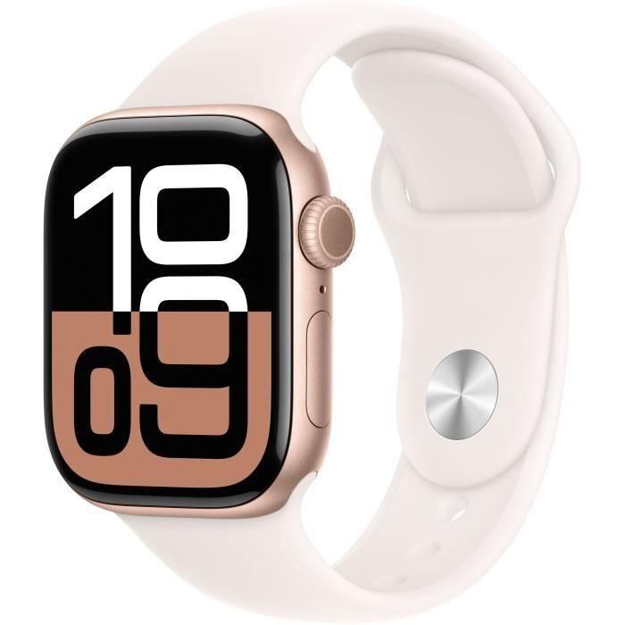 Apple Watch Series 10 GPS - 42 mm - Caja de aluminio en oro rosa - Correa deportiva color rubor claro - S/M