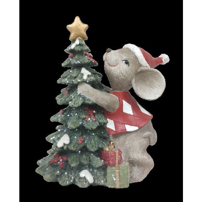 DKD Home Decor Figura Navidad Tradicional Ratón de Resina Rojo Rosa 6.5 x 11 x 10 cm (2 Unidades)