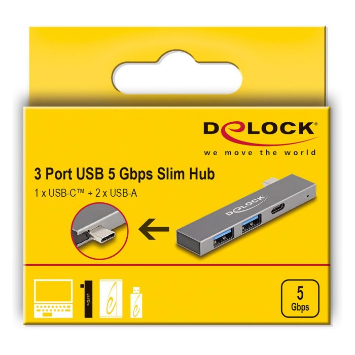 DeLOCK Concentrador USB 3 Port Slim USB Hub con USB Type-C a 1 x USB-C 5 Gbps + 2 x USB-A 5 Gbps, USB 3.2 Gen 1, Gris Metal, Plug and Play 3 DeLOCK Concentrador USB 3 Port Slim USB Hub con USB Type-C a 1 x USB-C 5 Gbps + 2 x USB-A 5 Gbps, USB 3.2 Gen 1, Gris Metal, Plug and Play 3
