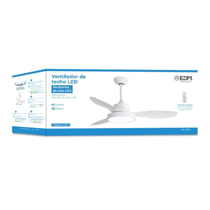 Edm Ventilador de techo Ártico 120 cm, 38W + luz LED 22W, 2.160lm, 3.000K-4.000K-5.000K, blanco, mando a distancia 3 Edm Ventilador de techo Ártico 120 cm, 38W + luz LED 22W, 2.160lm, 3.000K-4.000K-5.000K, blanco, mando a distancia 3