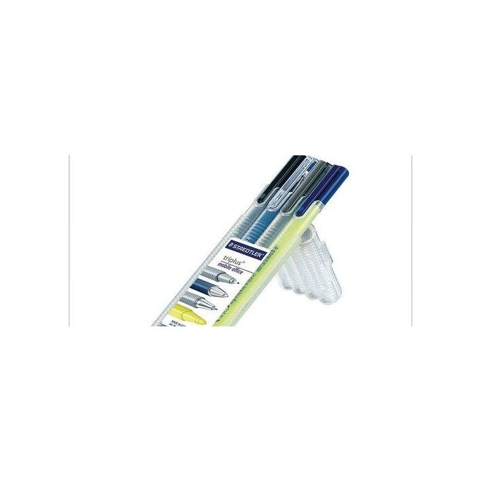 Pack Escritura Staedtler Triplus Estuche De 4 Contiene: 1 Ud. Rotul . 334 Fineliner Negro 1 Ud. Bolig. 431 M Azul 1 Ud. Portam. 774 1 Ud. Fluor 362 Amarillo