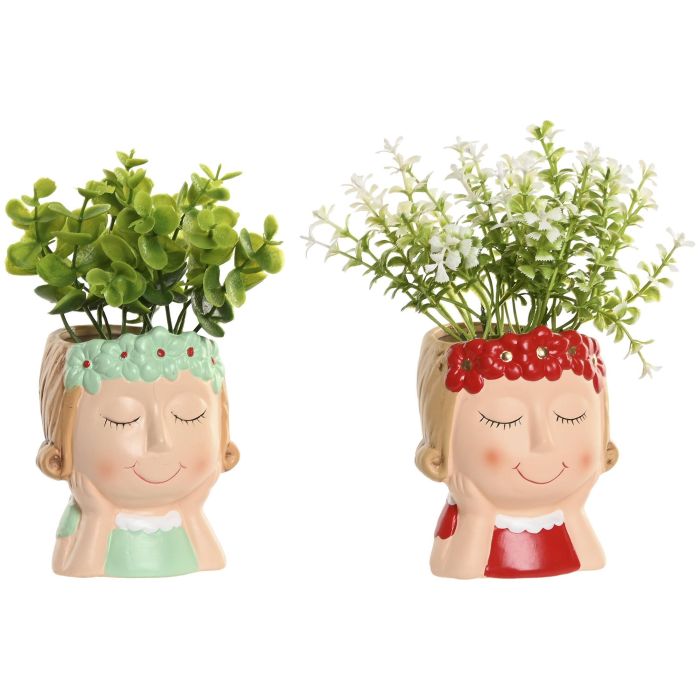 DKD Home Decor Planta Decorativa Shabby de PE y Cerámica, Surtido Rojo/Azul, 8 x 9 x 18.5 cm (4 Unidades)