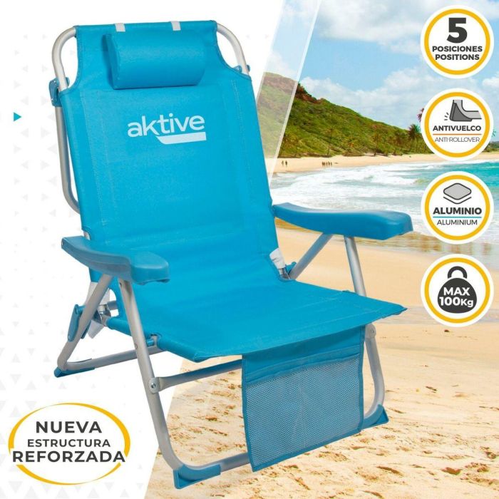 Silla Plegable con Reposacabezas Aktive 49 x 80 x 58 cm Azul (2 Unidades) 3 Silla Plegable con Reposacabezas Aktive 49 x 80 x 58 cm Azul (2 Unidades) 3