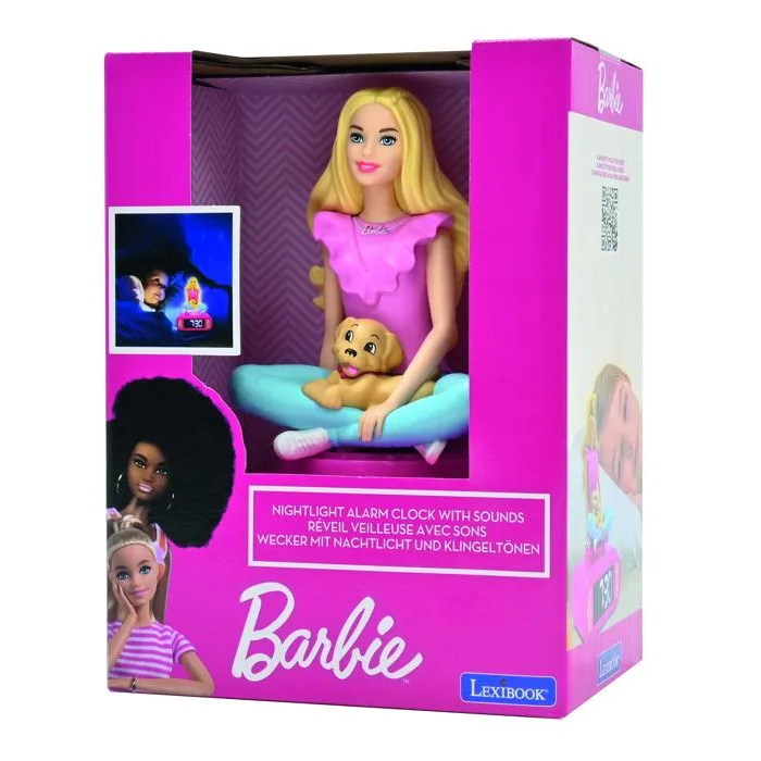 Lexibook Reloj Despertador Digital LEXRL800BB con Luz Nocturna Brillante y Efectos de Sonido, Diseño Barbie 3D 3