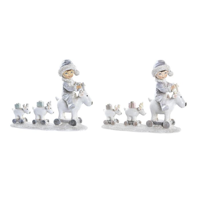 DKD Home Decor Figura Navidad Moderna Niña de Resina Azul, Gris y Blanco 7.5x13.5x17 cm (2 Unidades) Surtidas