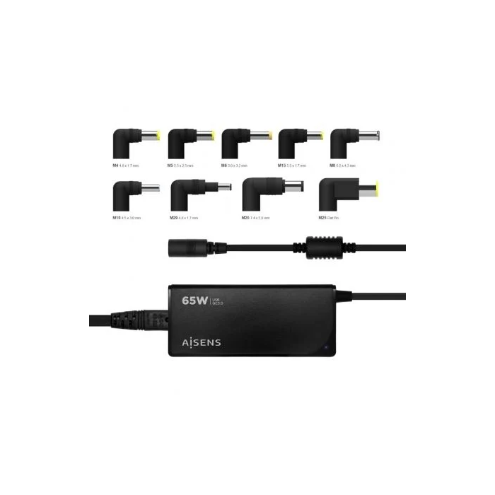 Aisens Cargador Universal 65W Automático con 9 Conectores y USB-A QC3.0 para Portátil y Móvil 4