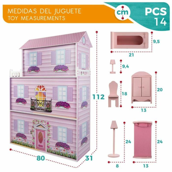 Casa de muñecas de madera 80x31x112 cm 1 Casa de muñecas de madera 80x31x112 cm 1