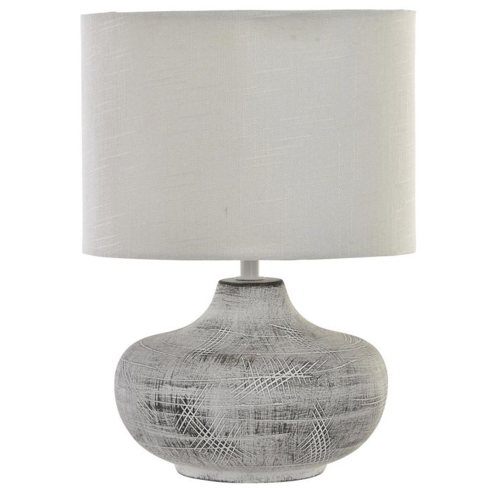 DKD Home Decor Lámpara de Sobremesa Romántica Gris y Blanco, Pack 2 Unidades, 22x31x22 cm, Gres/Poliéster, Bombilla E27