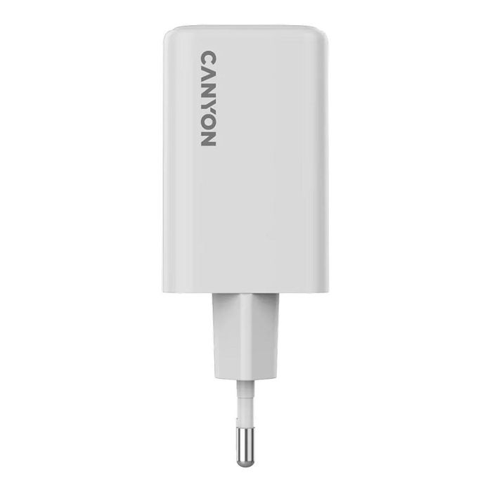 Canyon CU65ACC Cargador GaN 65W, 2 Puertos USB-C PD y 1 USB-A, Carga Rápida para Portátil/Smartphone, Enchufe UE, Blanco 1